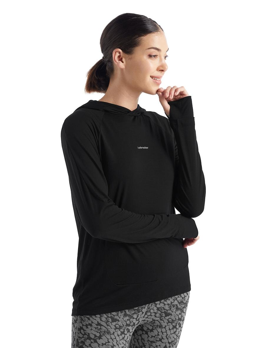 Black Women\'s Icebreaker Cool-Lite™ Merino Hoodie Long Sleeve | USA 1637JPQJ